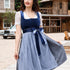Damen Trachten-Set in Blau-Grau – Samt-Jacquardrock mit Schürze und Spitzenbluse, 3-teilig